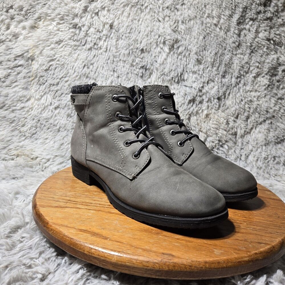 Sporto Grey Combat Boots Womens Size 10-11M  Jenny Faux Suede Lace-Up Ankle